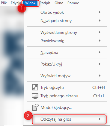 Screenshot from Adobe Acrobat Reader, View menu ribbon active, with Read Aloud function marked in it.