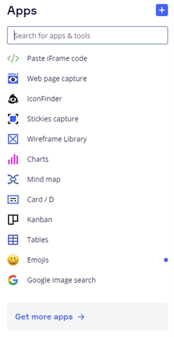 Zrzut ekranu z aplikacji Miro z oknem wyszukiwarki i różnymi funkcjonalnościami