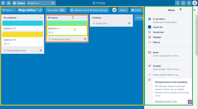 Screenshot from Trello app, home page with board view visible