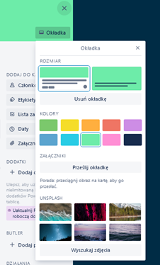 Screenshot from the Trello app - view of the selected card cover colour (with green highlighted)